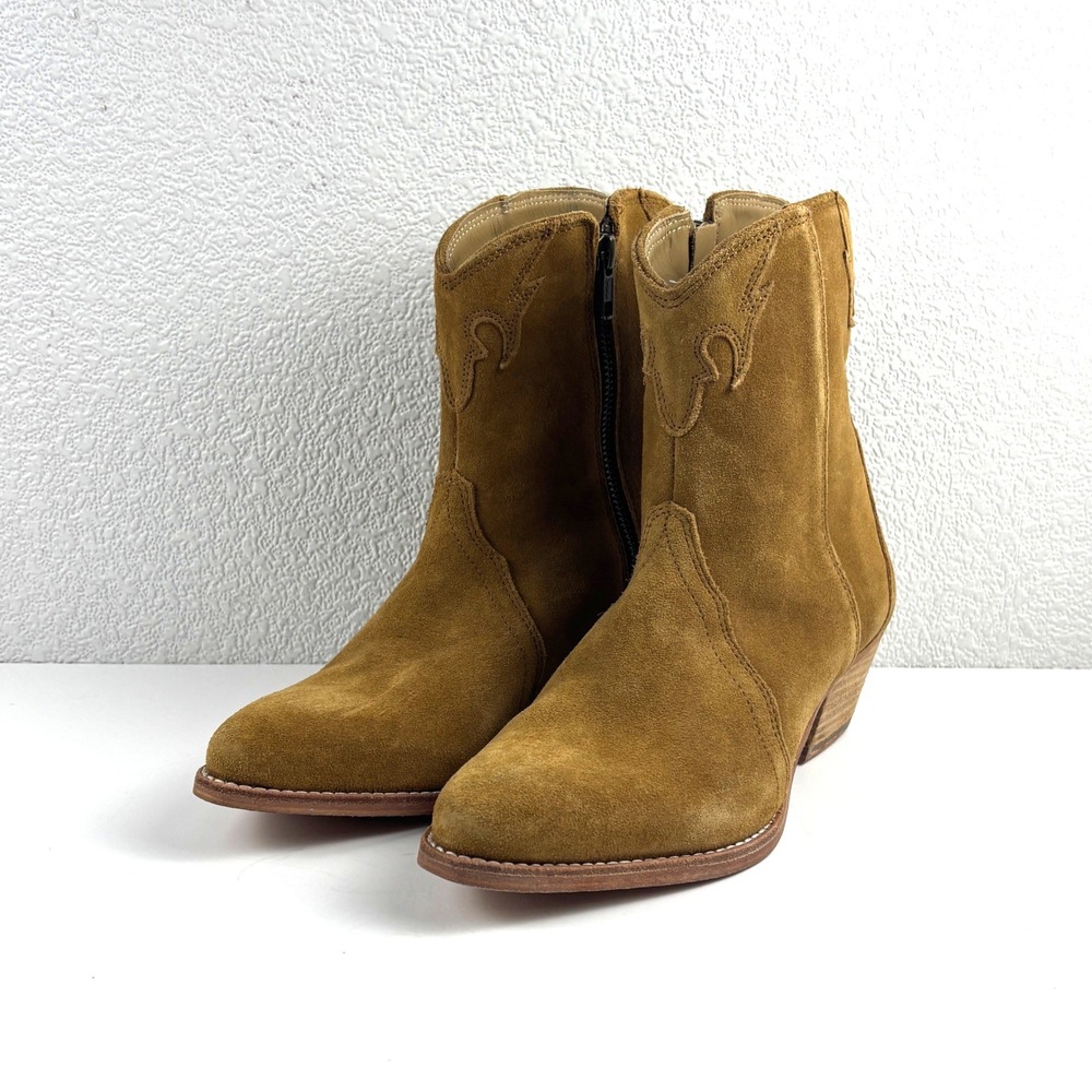 Free People New Frontier Western Suede Boots Womens 36 Tan Flame Stitching Boho